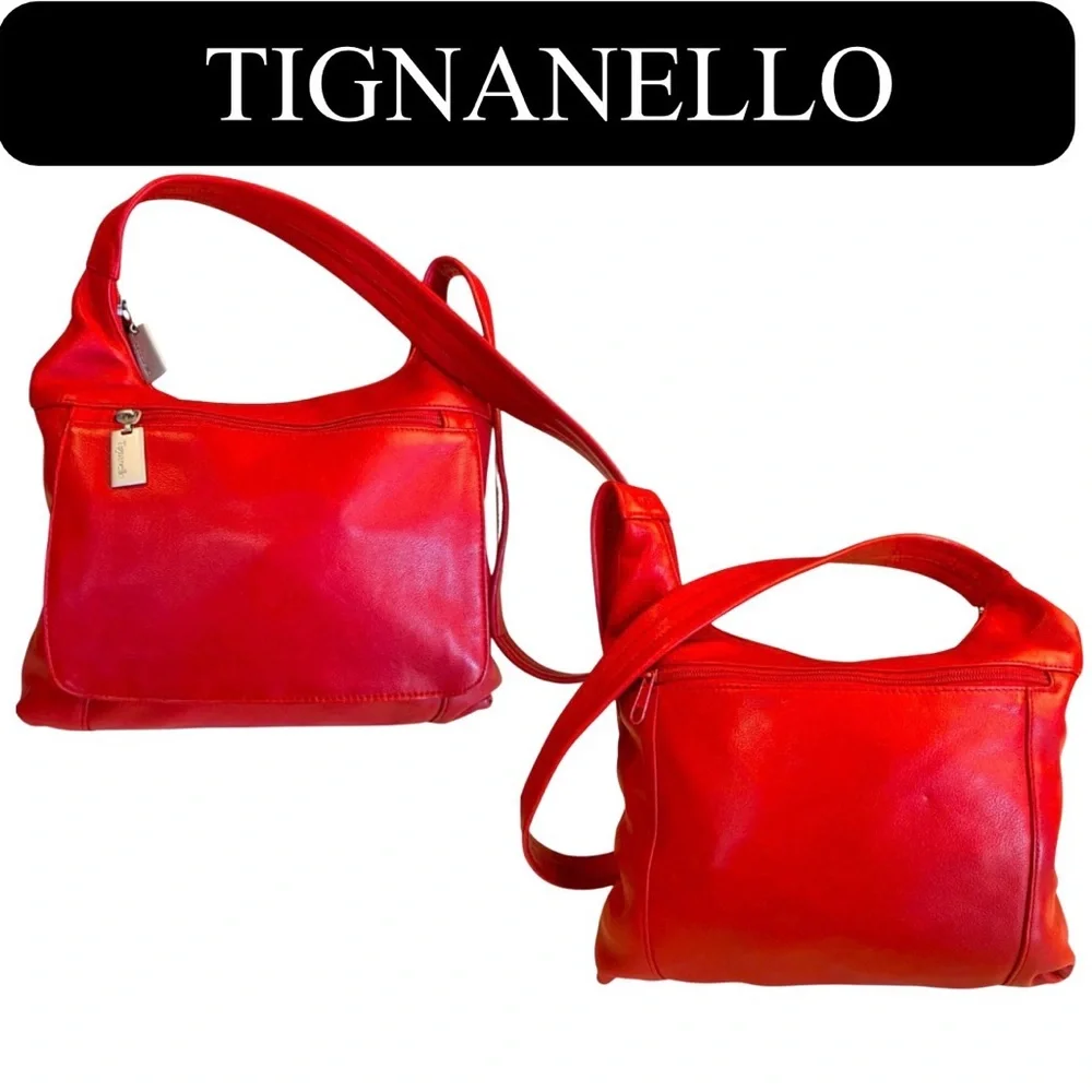 TIGNANELLO Red Italian Soft Leather Shoulder Bag w/Silver Hardware, EUC